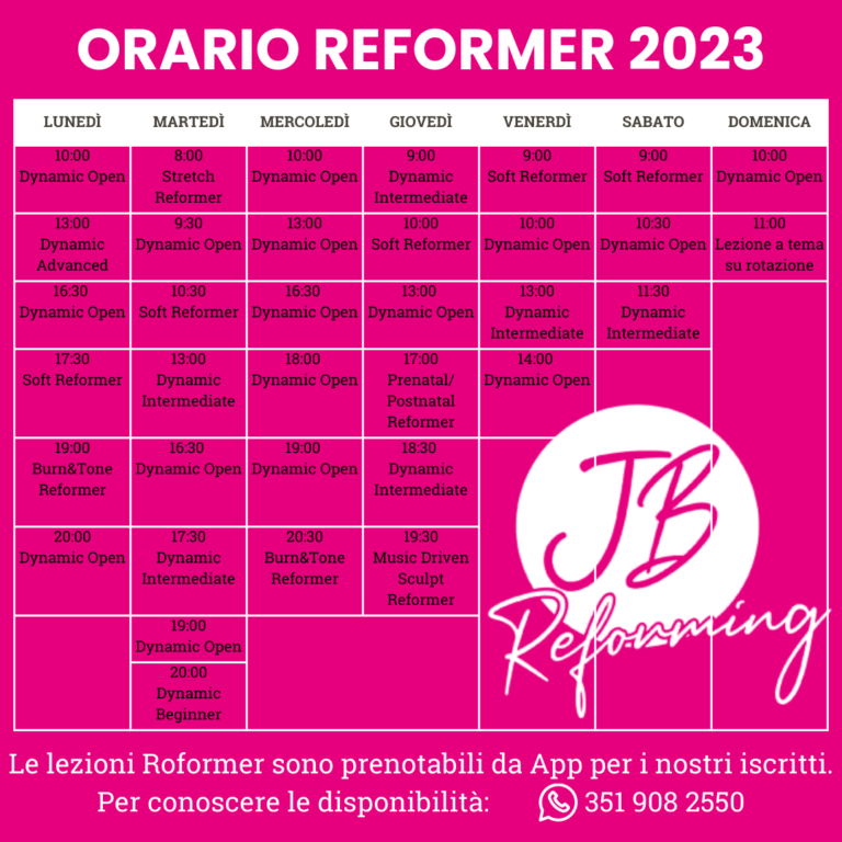 orari piltes yoga reformer 2023 JB REFORMING